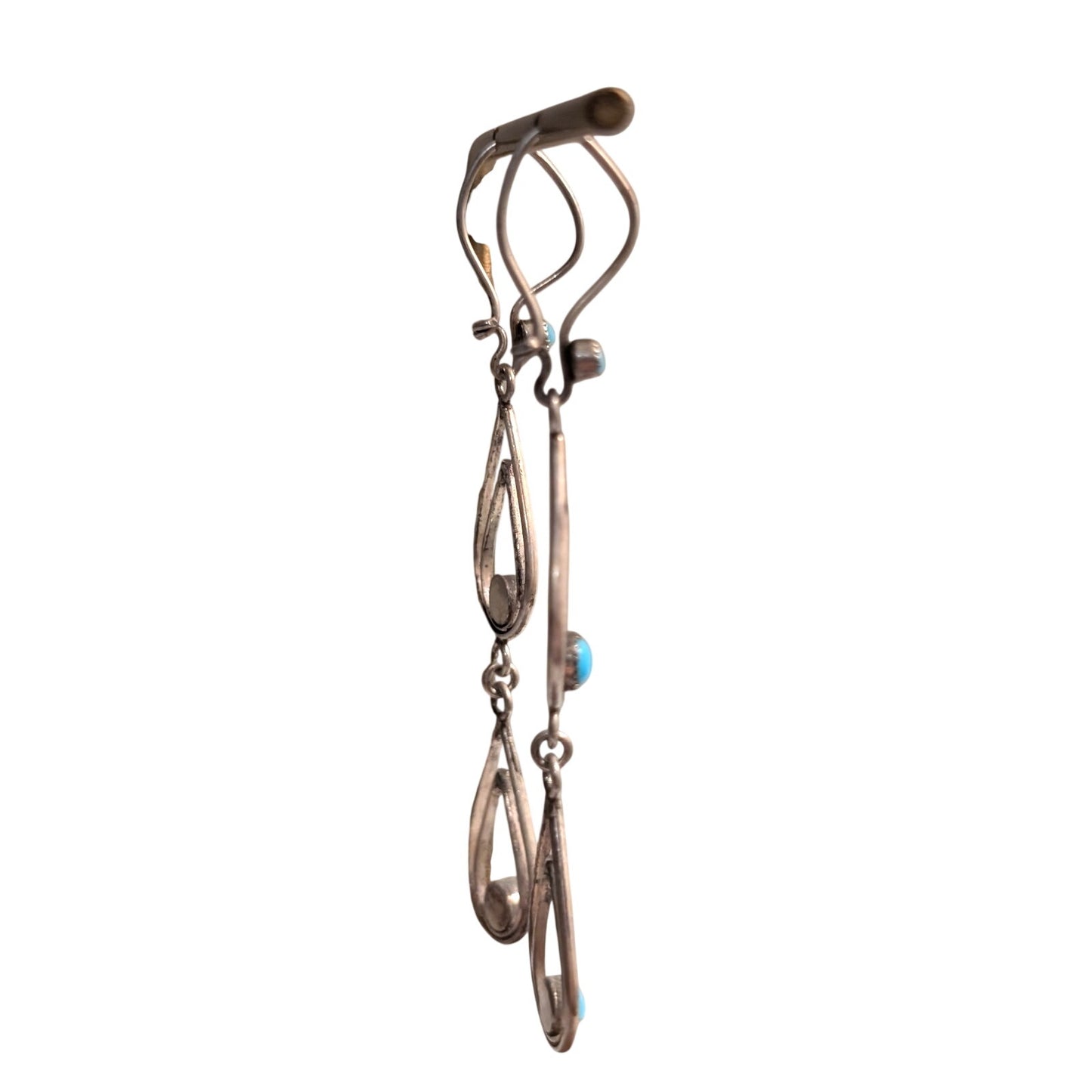 Vintage Petit Point Turquoise 925 Sterling Silver Dangle Kidney Wire Earrings