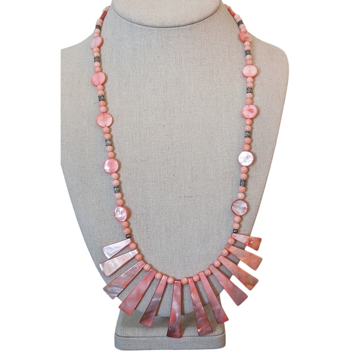 Peach Shell Coral Silvertone Bali Bead Toggle 25" Necklace