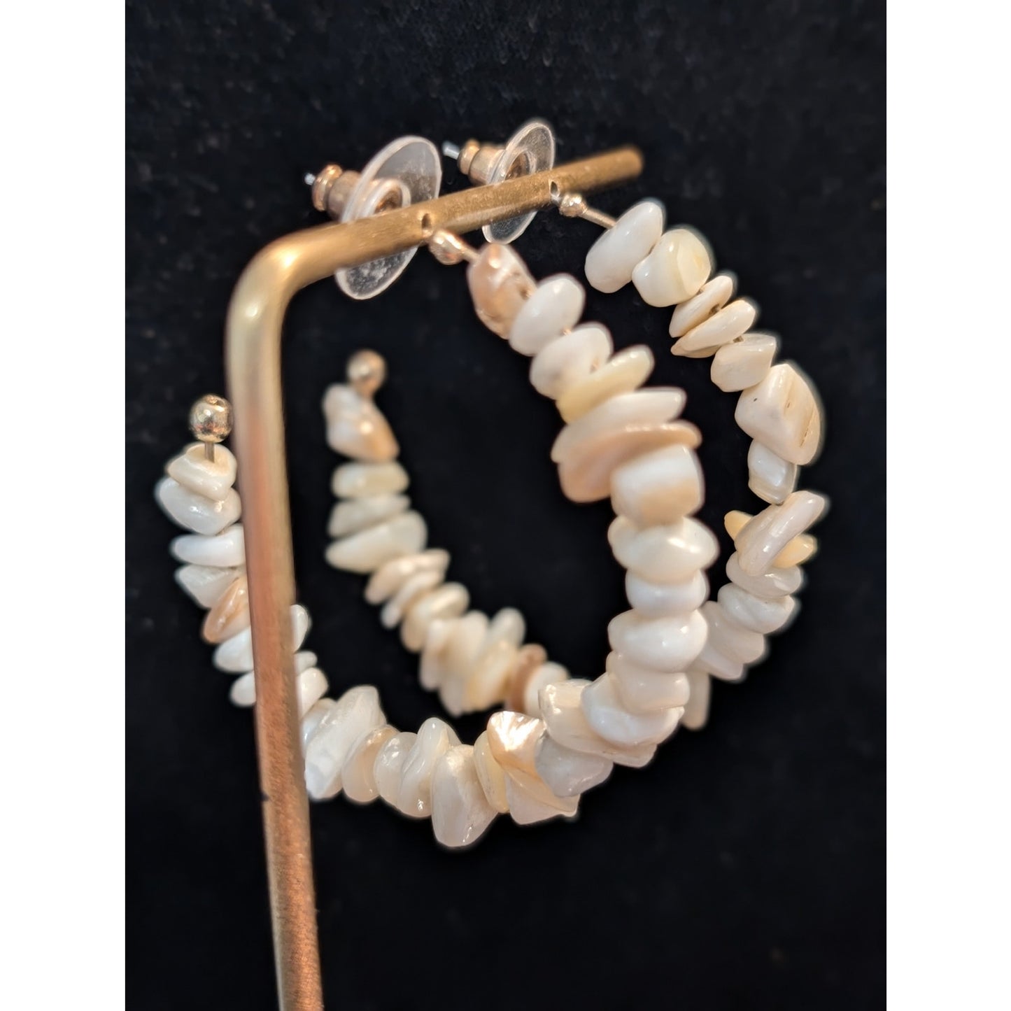 Two Pair Lot--Authentic Puka Shell Hoop & Mother of Pearl Shell Dangle Earrings