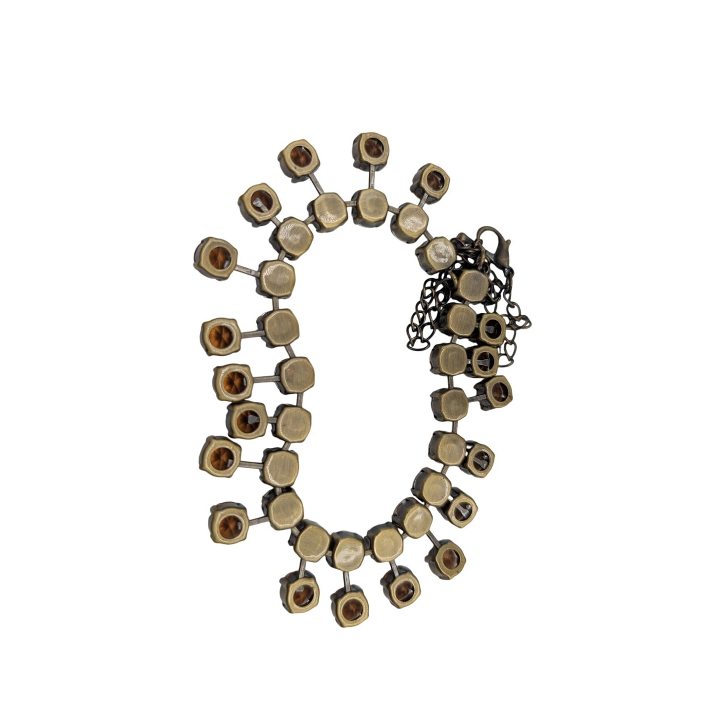 Smoky Topaz Color Rhinestone Bronze Metal 15"-18" Collar Statement Necklace