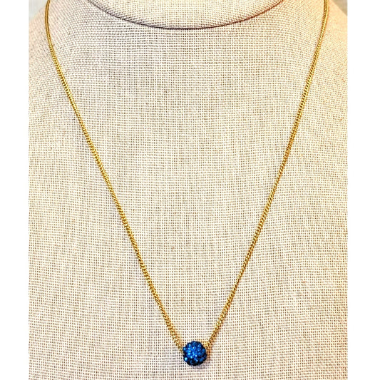 Vintage Galle 18kt GF Blue Pave Crystal Disco Ball Bead 18" Necklace