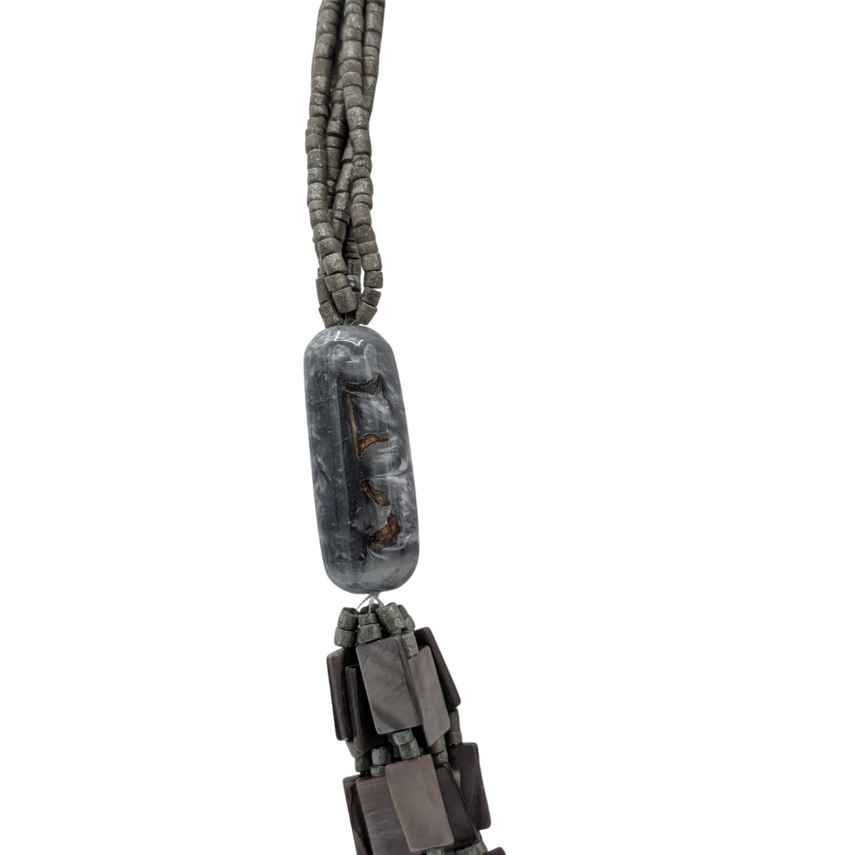 Gray Multi Strand Glass Shell & Acrylic Bead 24" Statement Necklace