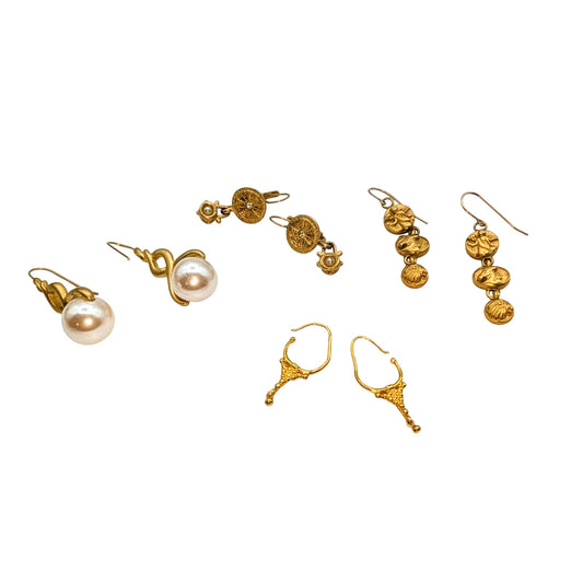 Lot of Four Pair Brushed Gold Tone Earrings