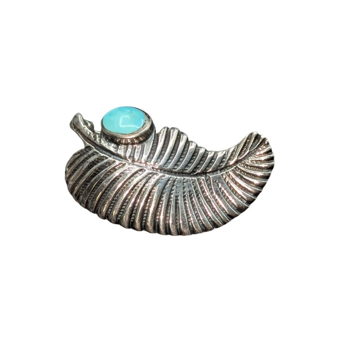 Vintage Sterling Southwest Turquoise Leaf Brooch/Pin