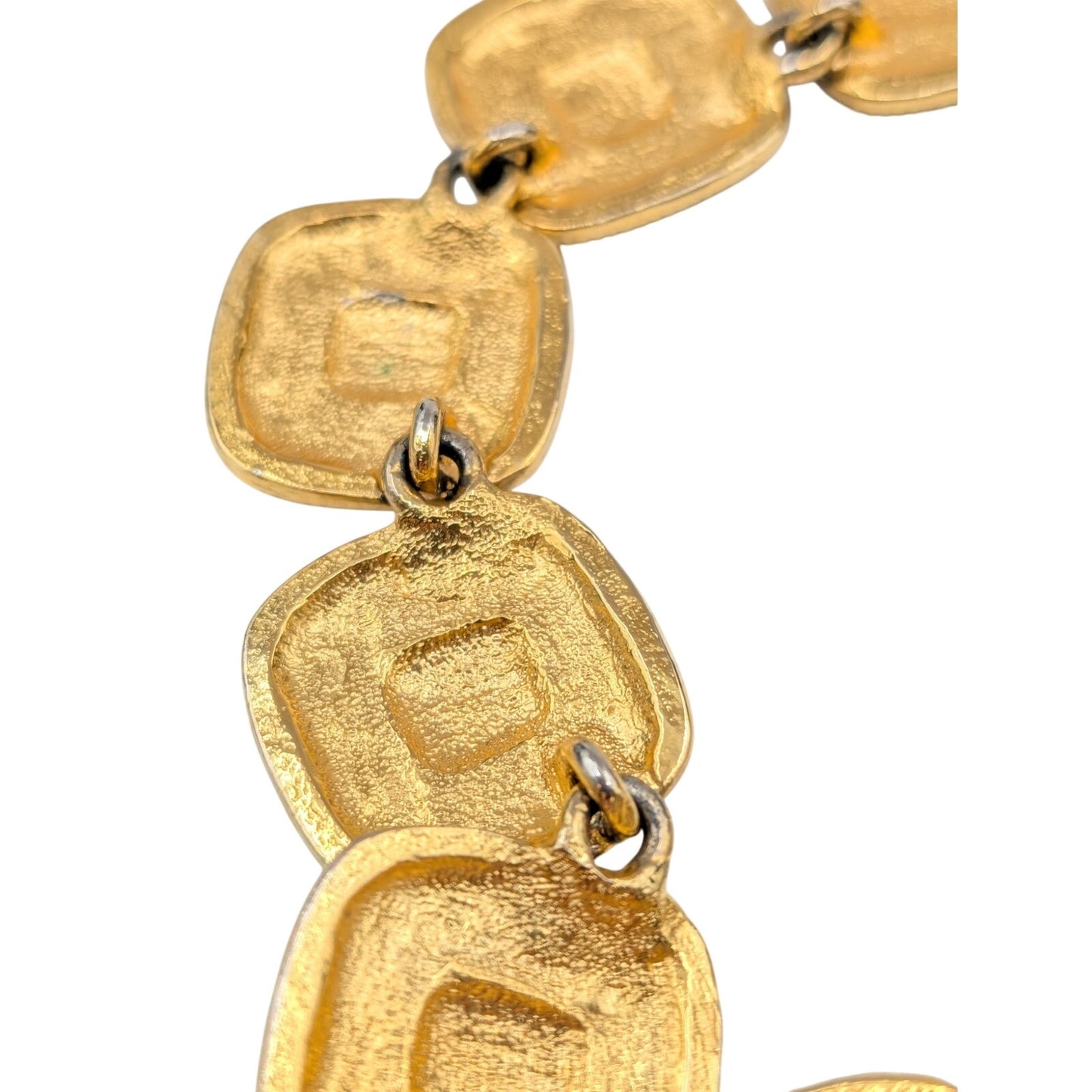 Vintage 80s Chunky Navy Cream Enamel Gold Tone Chain Fold Over Clasp Necklace