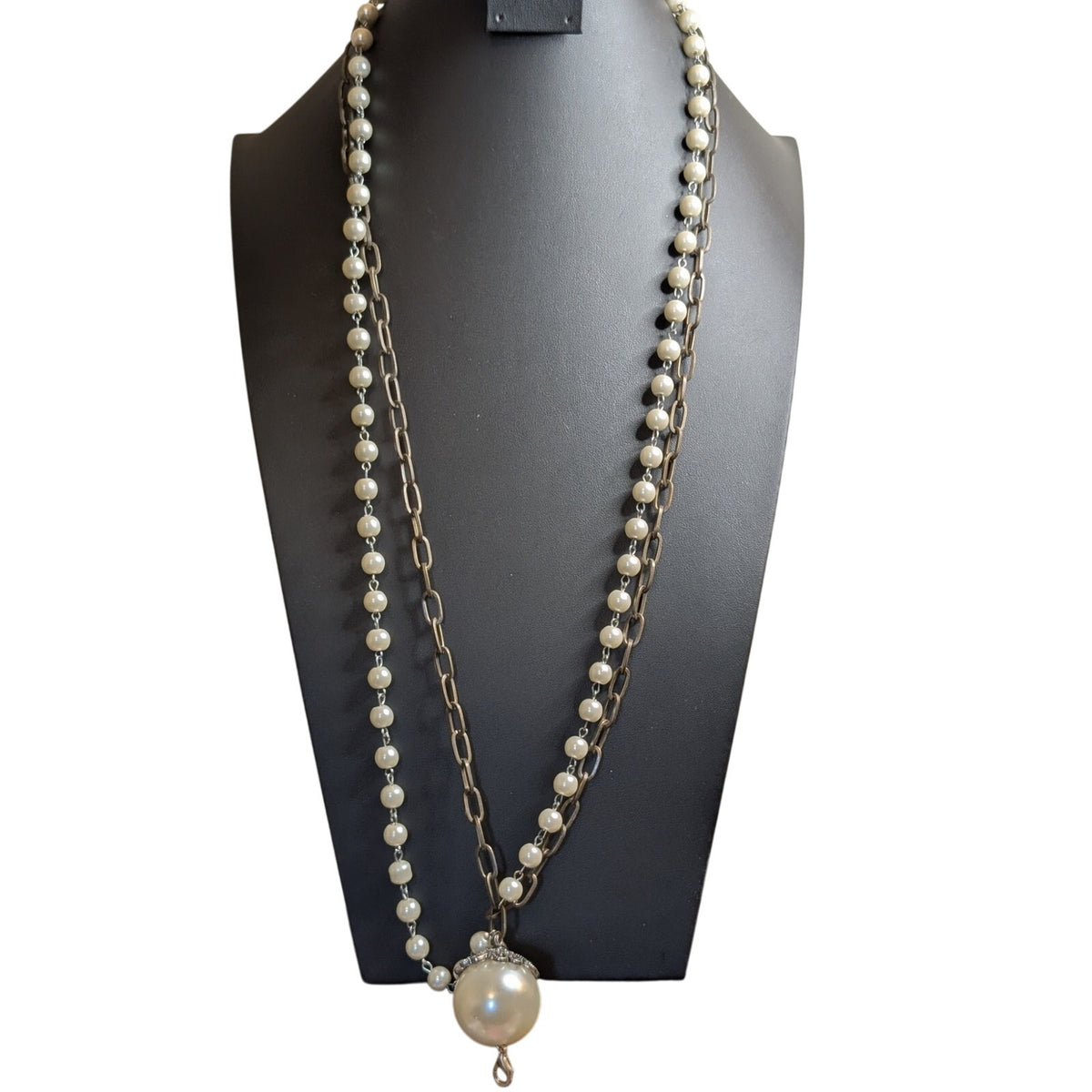 Plunder Design Layered Faux Pearl Antiqued Chain Bauble Charm 34" Necklace