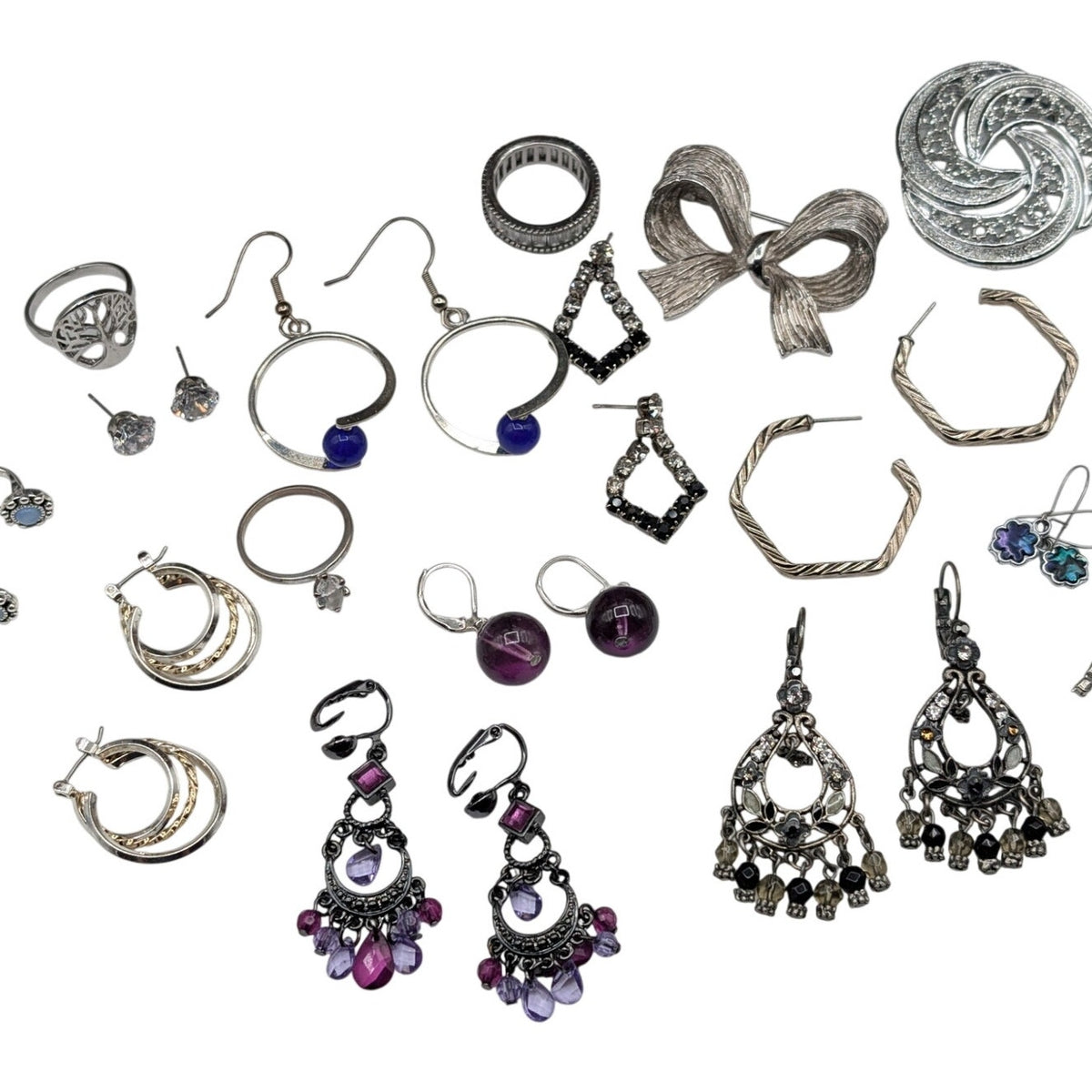 Reseller's Delight 56 Pcs of Silver Tone Vintage to Modern Costume Jewelry