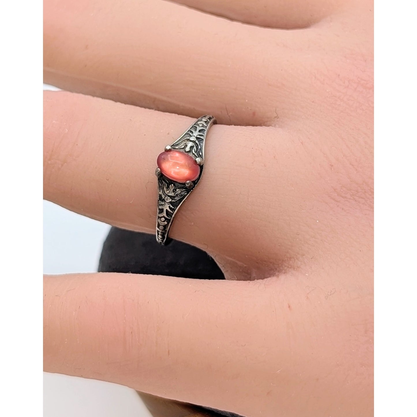 Antique Designer WMCO Orange Paua Shell Sterling Silver Ring Size 6.75
