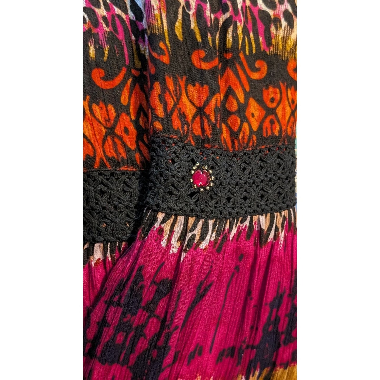 Forbidden Los Angeles Gauzy Animal Print Tribal Tiered Skirt Womens Sz L