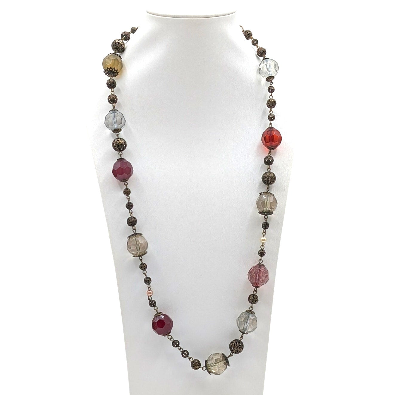 Made to Look Antique Faceted Lucite & Filigree Ball Bead Chain 28" Necklace