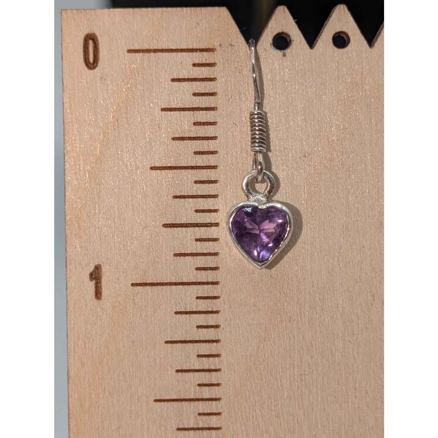 Vintage 925 Sterling Silver Amethyst Heart Dangle Wire Earrings