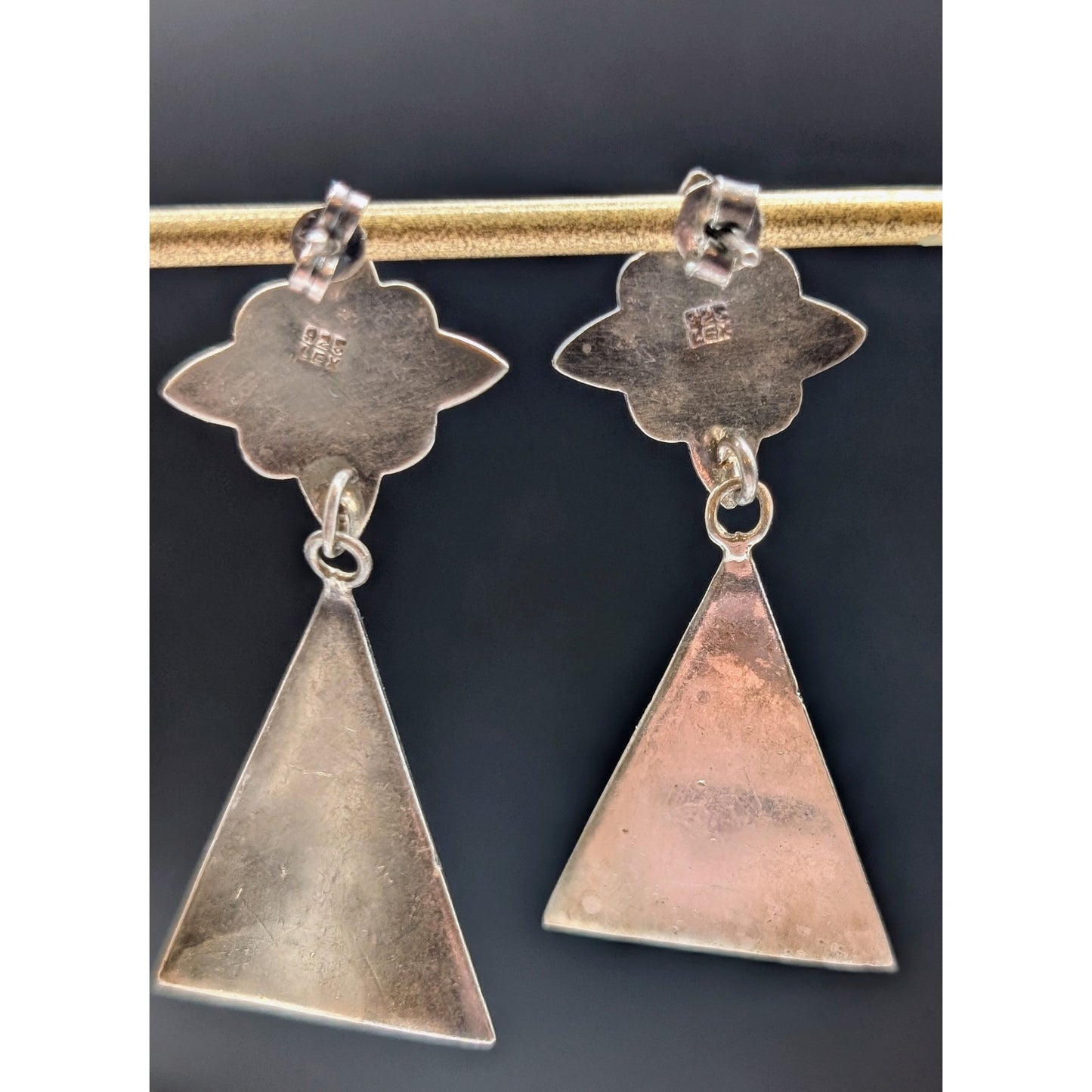 Vintage 925 LEX Sterling Silver Black Onyx Dangle Post Earrings