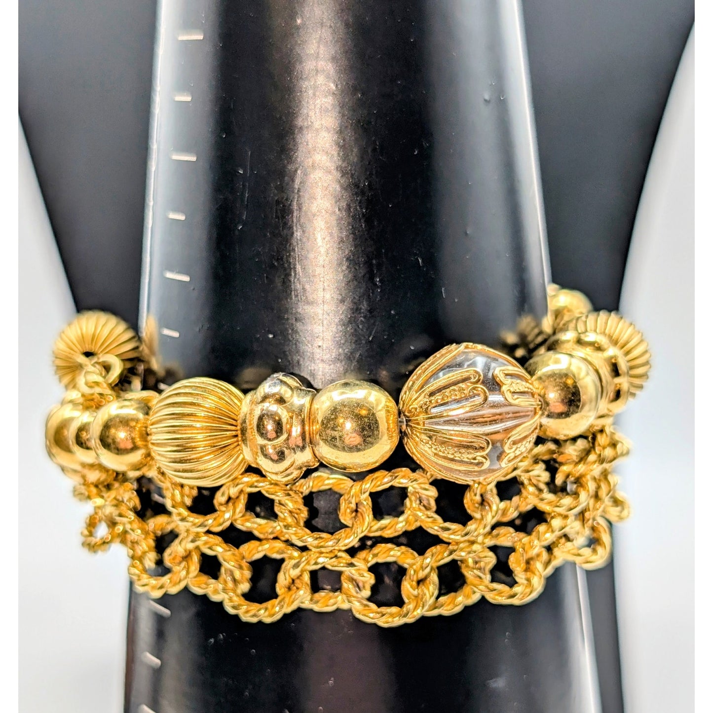 Vintage Liz Claiborne Triple Strand Gold Tone Chain & Beaded Bracelet