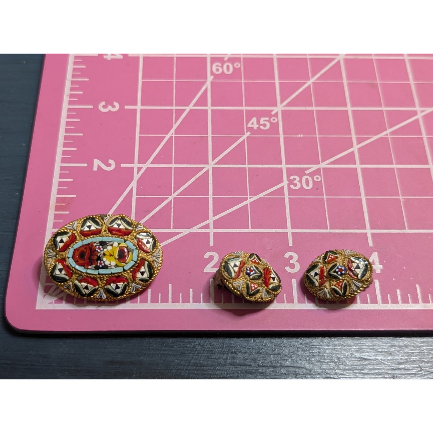 Antique Italian Micro Mosaic Multi Color Brooch & Matching Clip On Earrings