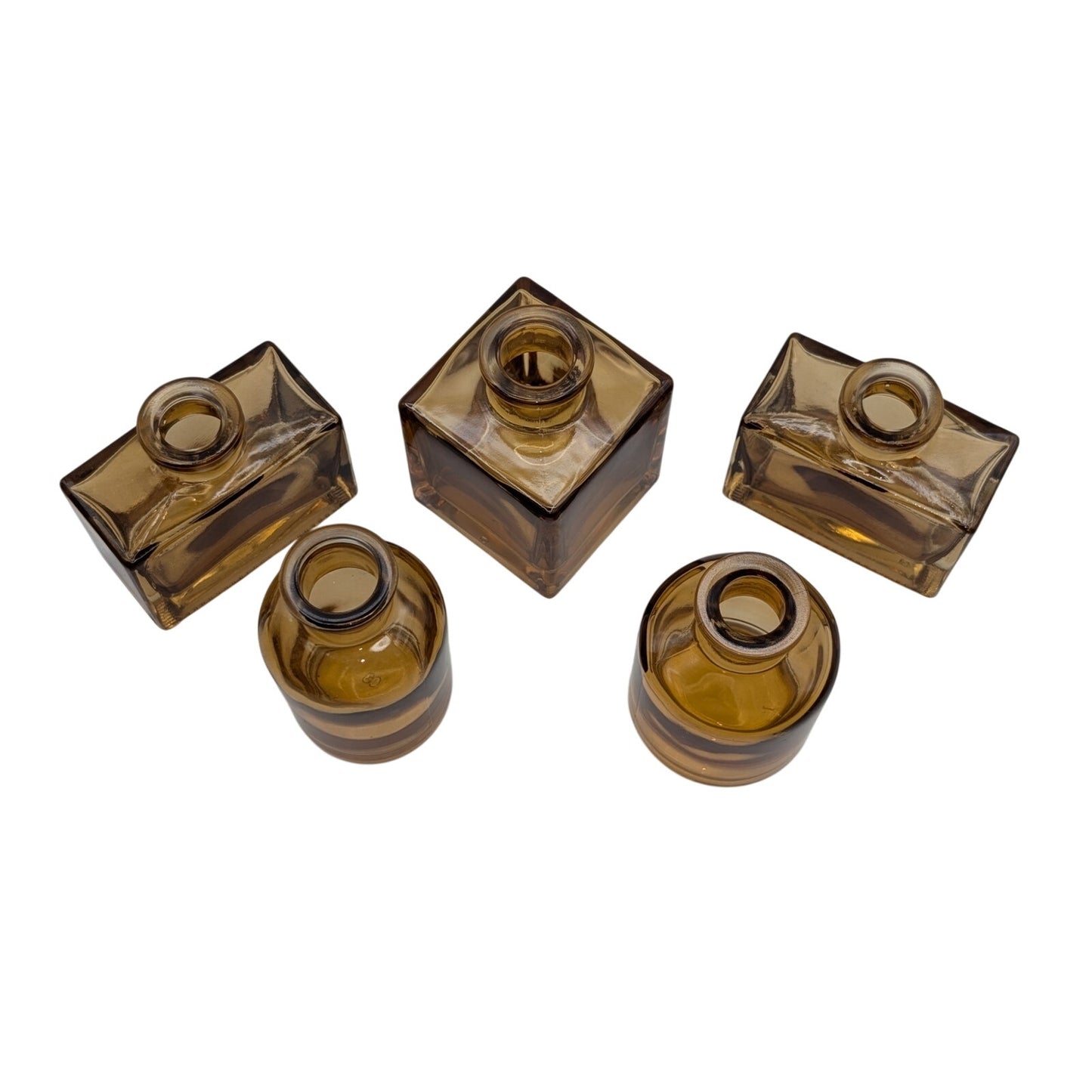 Five Brown Glass Multi-Shape Multi-Size Bud Vases