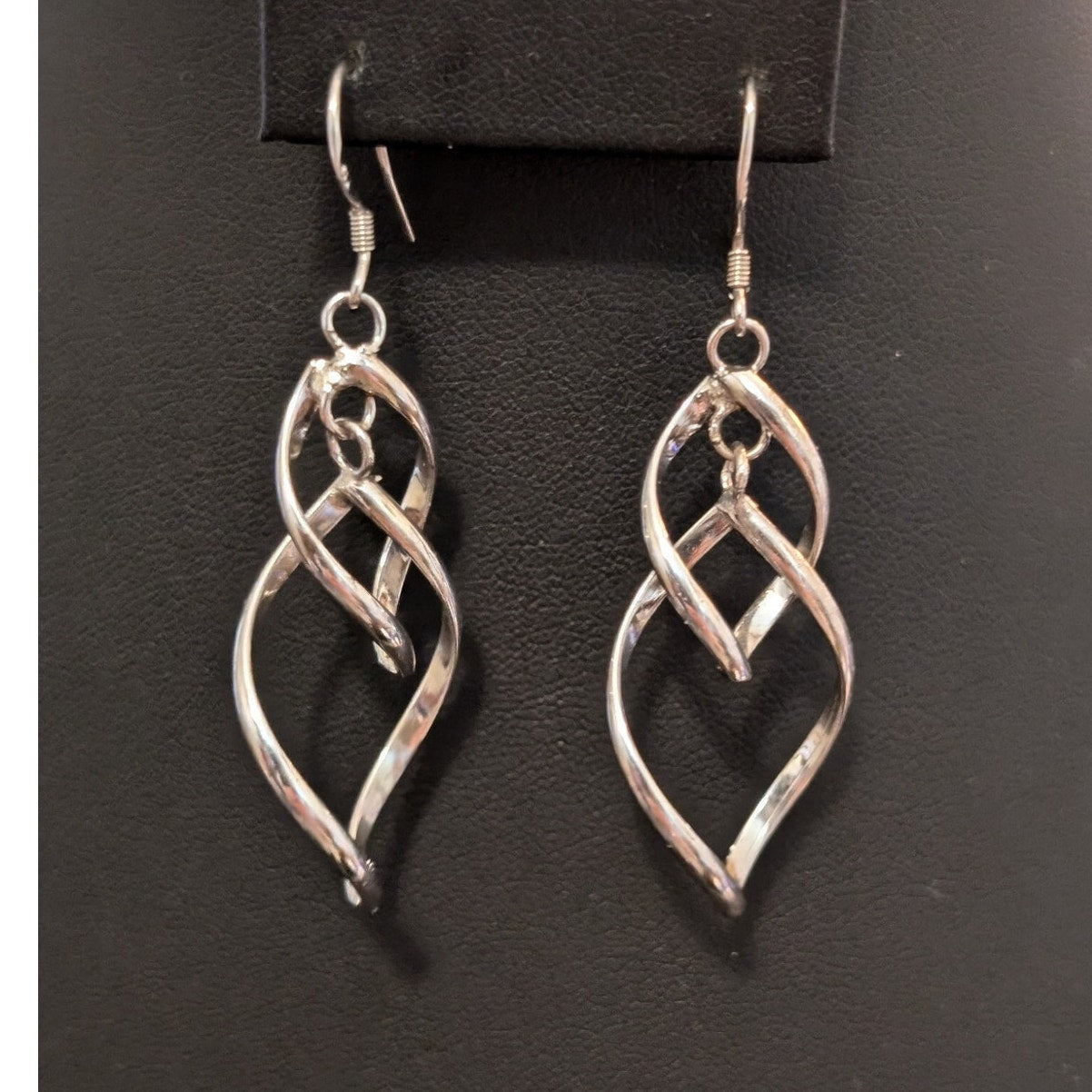 925 Sterling Silver Double Interlinked Teardrop Dangle Earrings