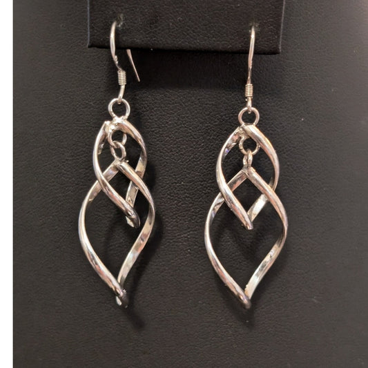 925 Sterling Silver Double Interlinked Teardrop Dangle Earrings