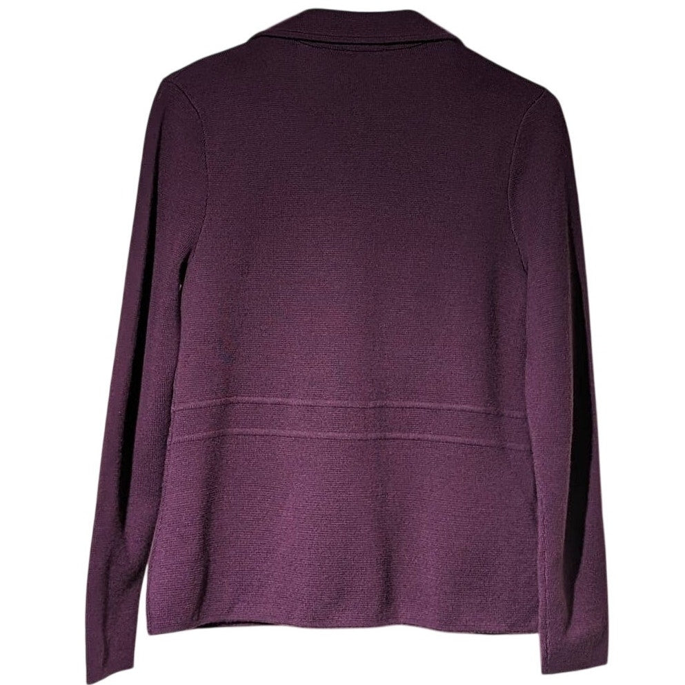 Talbots Pure Merino Wool Plum Three Button Pocket Sweater Blazer Sz Petite S