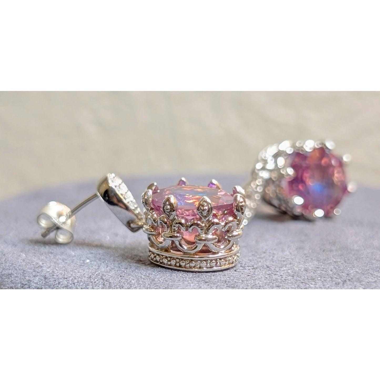 23mm Mystic Topaz Diamond Sterling Silver Crown Set Dangle Earrings 7.14g