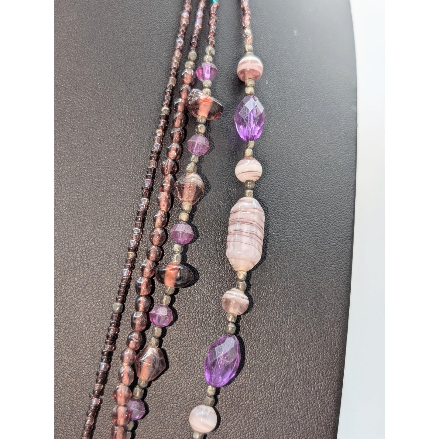 Purple Glass Bead Multi-Strand Tassel Fringe 24"-26.5" Necklace