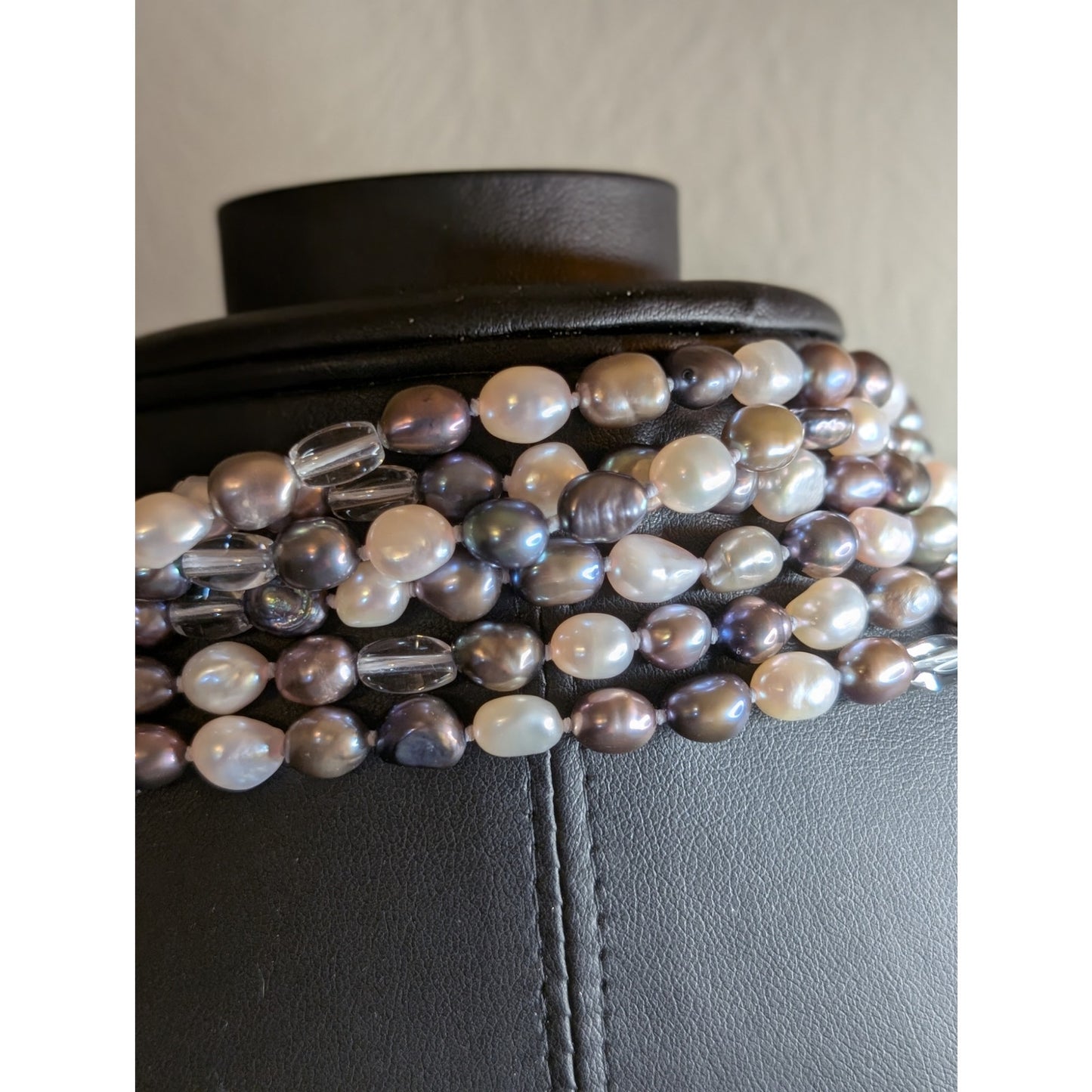 200" Oval White Peacock Pearls With Glass Bead Hand Knotted Rope Necklace