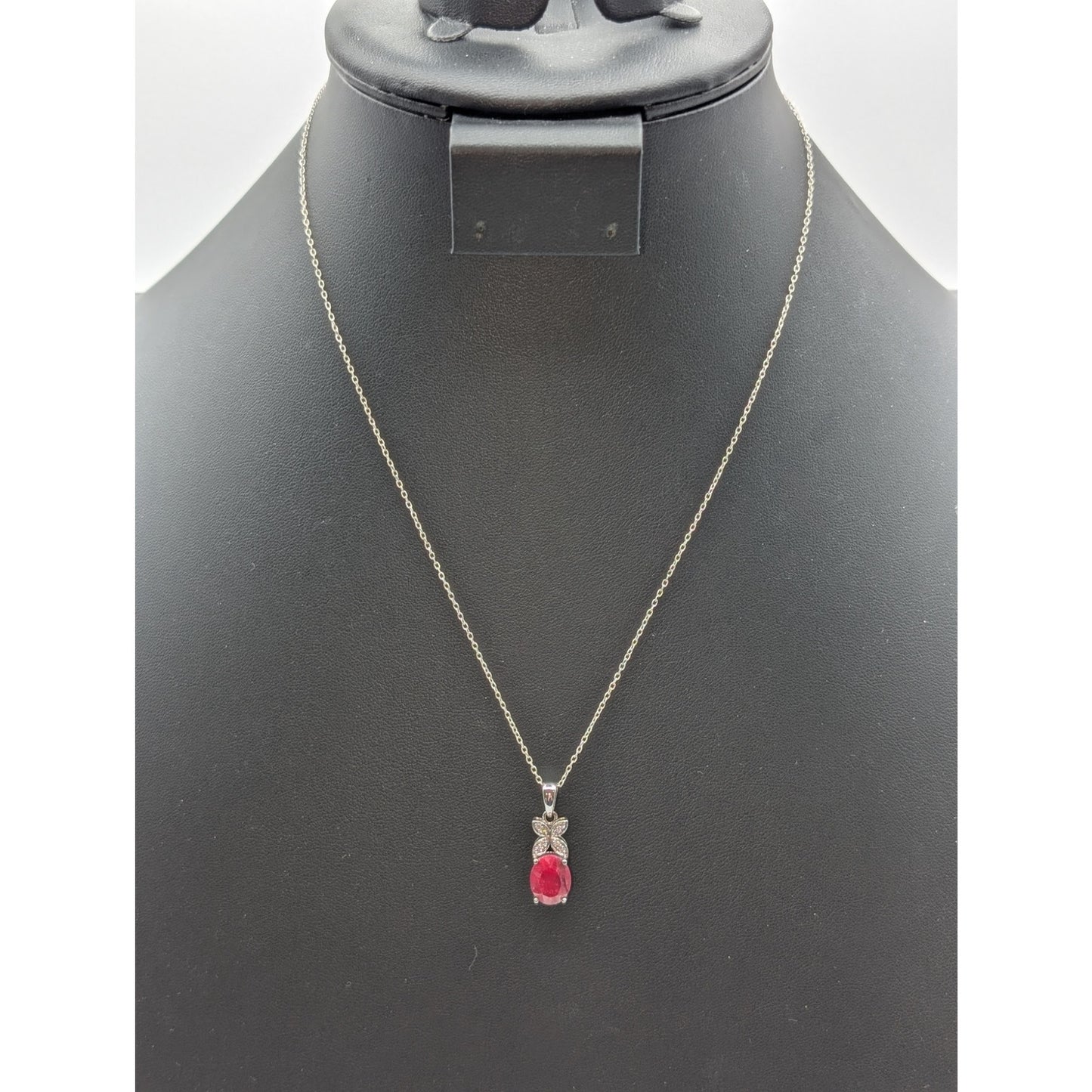 Tests as Ruby Sterling Silver CZ Stone Pendant 18" Necklace