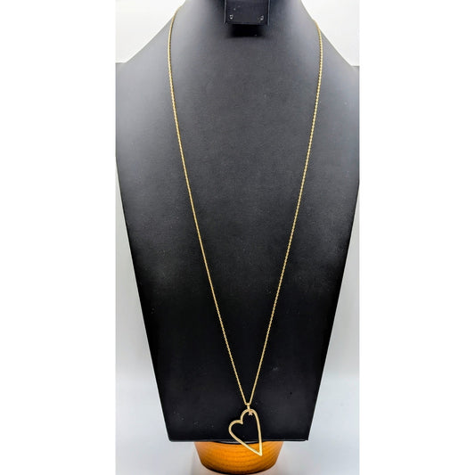 Lucky Brand Gold Tone Side Hanging CZ Heart 32"-34" Long Chain Necklace