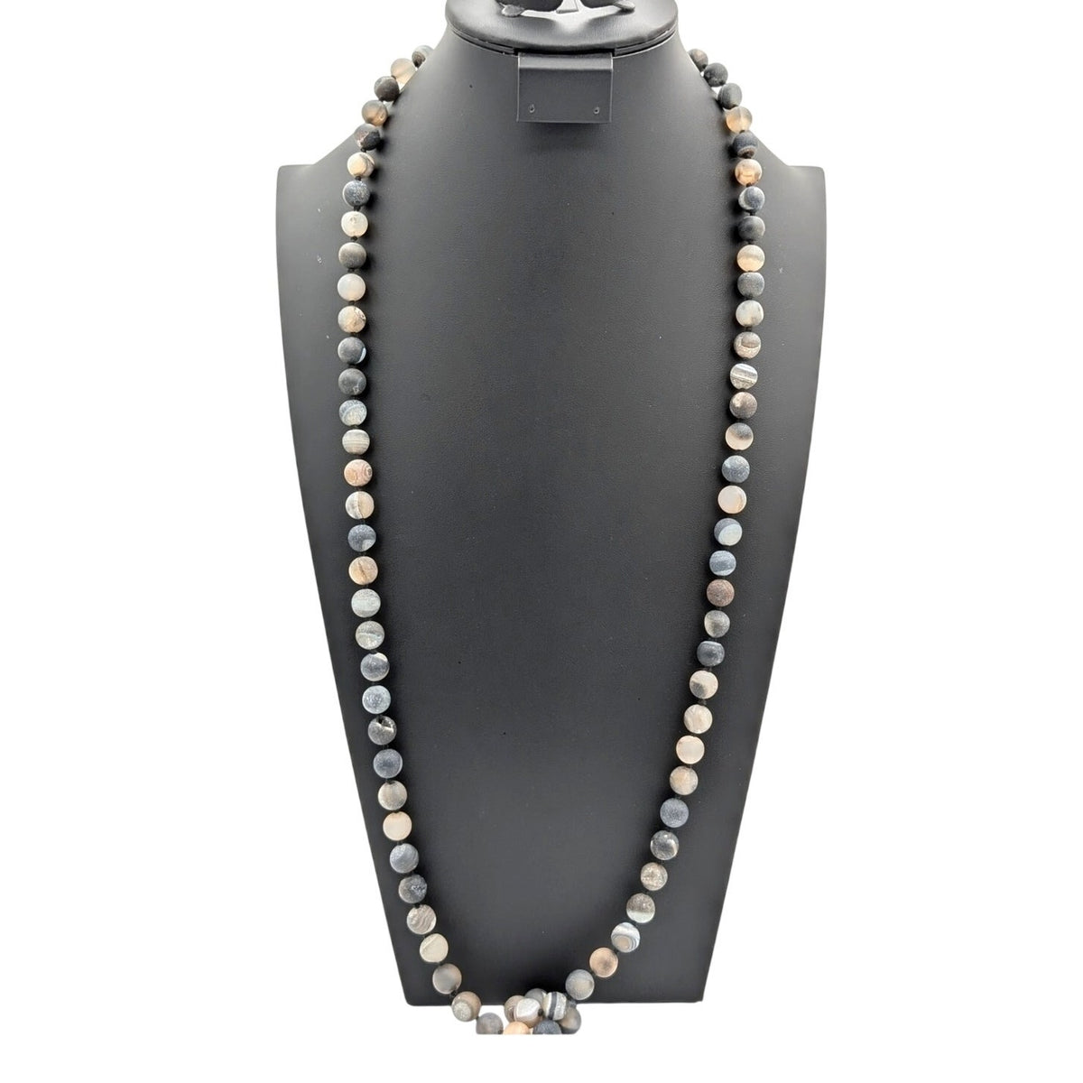 Dark Gray Matte Druzy Agate Bead 38" Strand Necklace