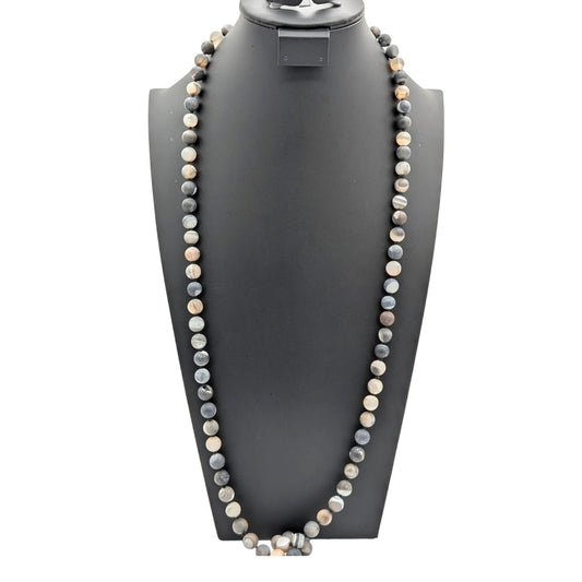 Dark Gray Matte Druzy Agate Bead 38" Strand Necklace