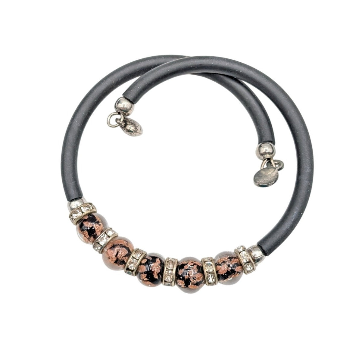VTG Murano Five Glass Bead Crystal Rondelle Adjustable Wire Bracelet One Size