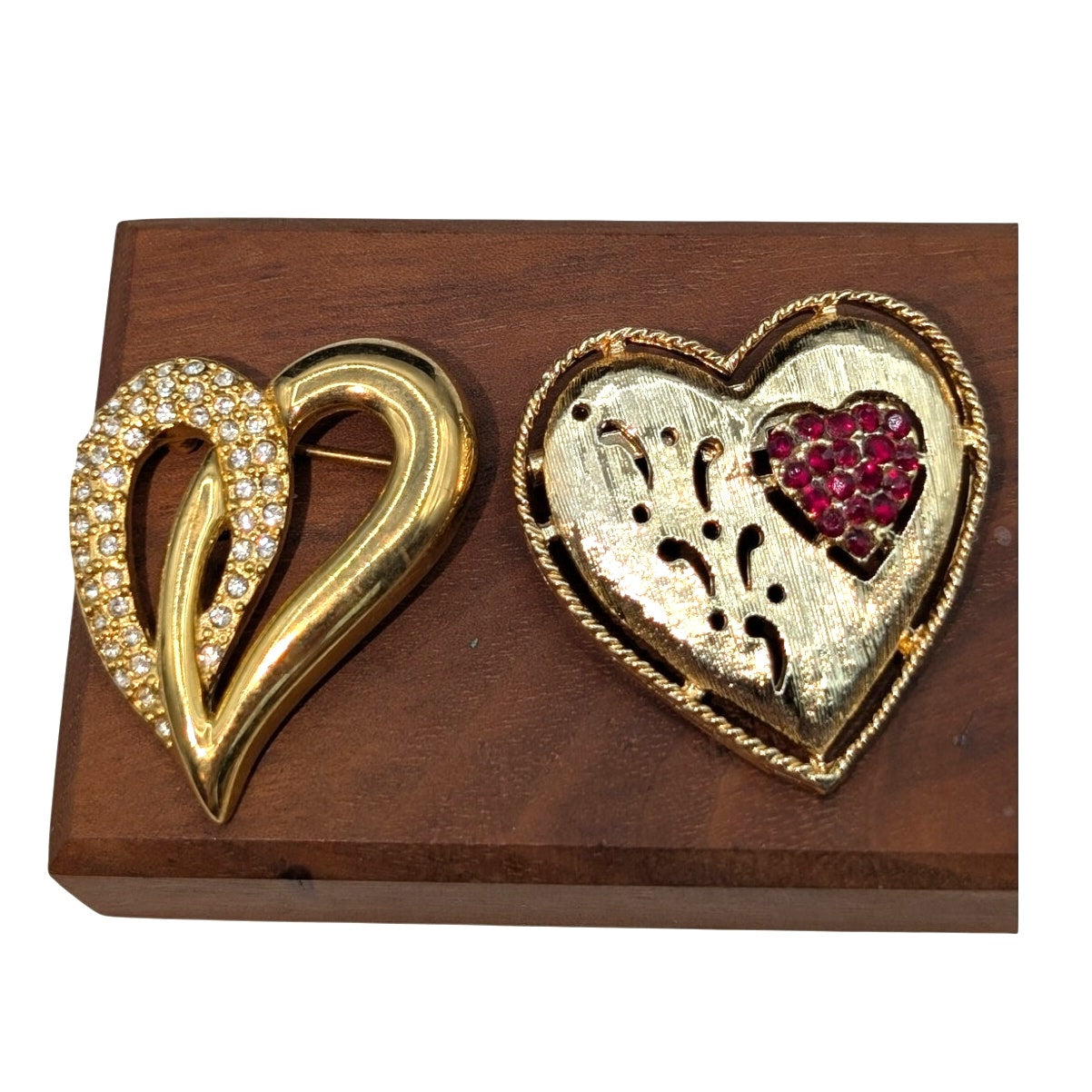 Lot of Two Vintage Gold Tone Heart Brooches -- Napier & Unbranded