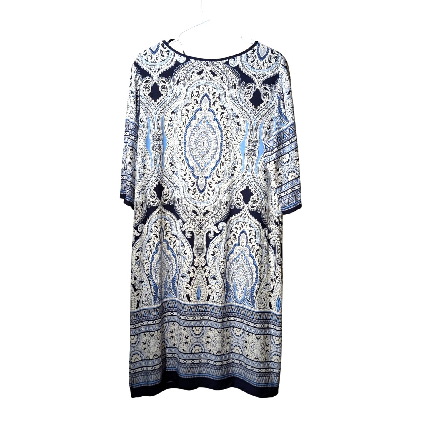 Sandra Darren Navy White Textured Mandala Shift Stretch Dress Womens' Sz 2X
