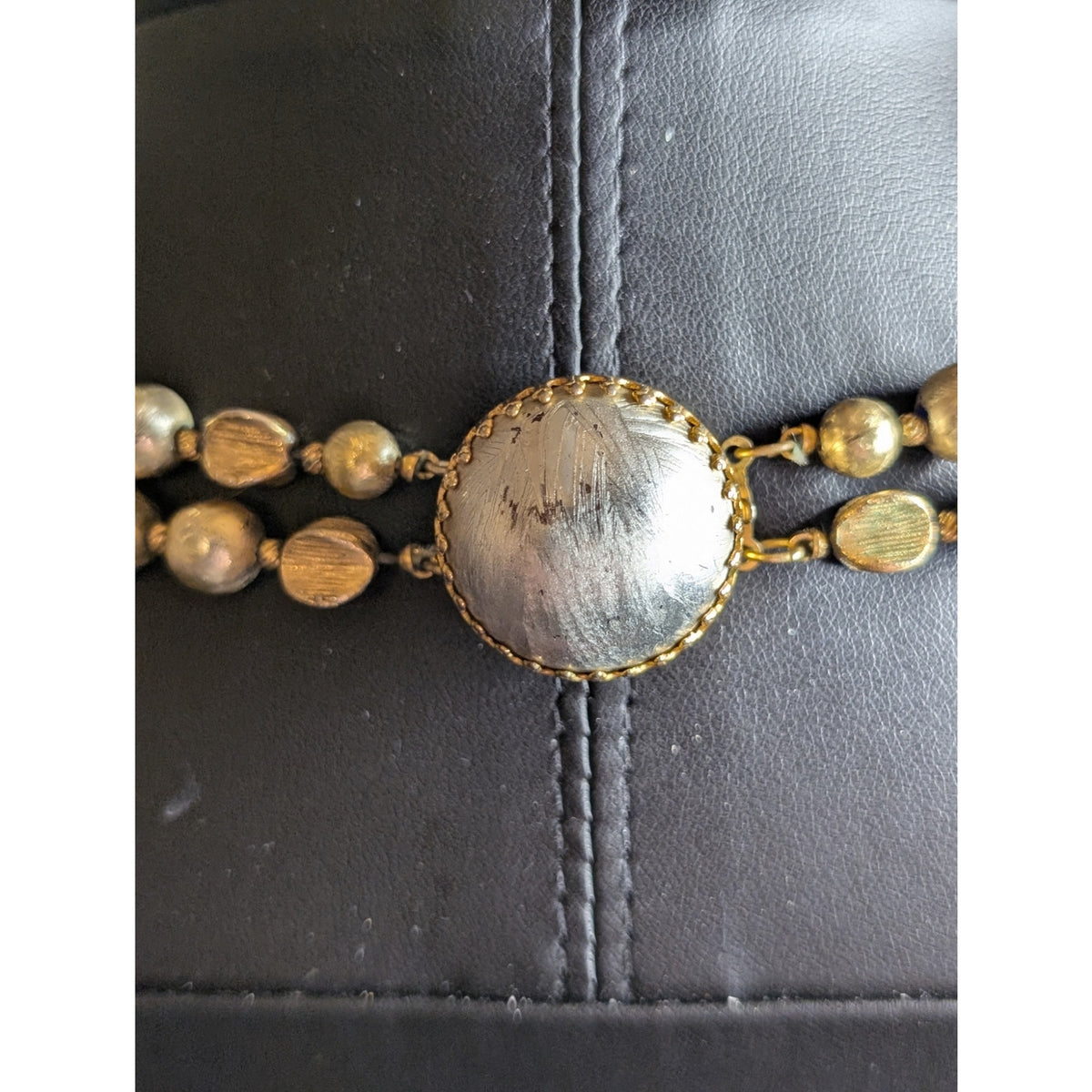 VTG Signed Hattie Carnegie Two Strand Goldtone & Silver Tone Beaded 19" Necklace