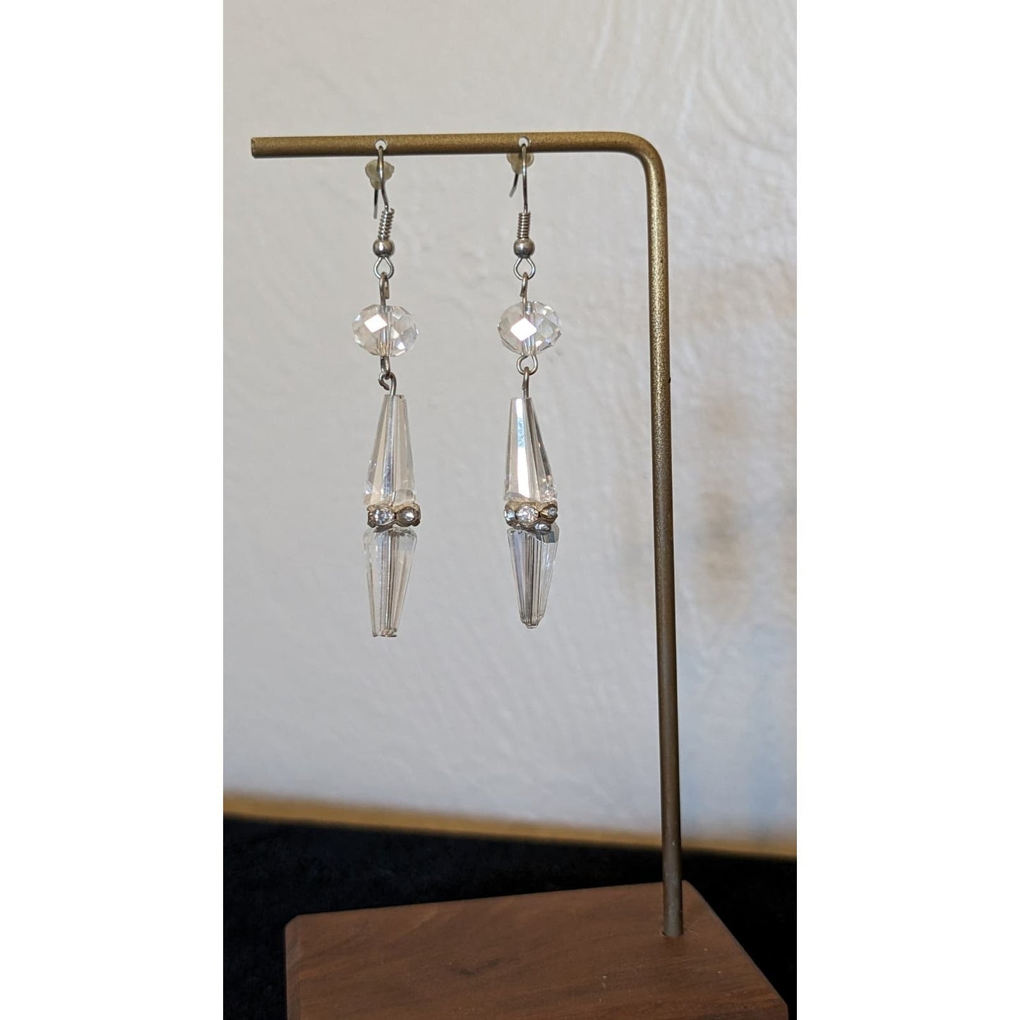 Cut Crystal Rhinestone Rondelle Bead French Wire Dangle Earrings