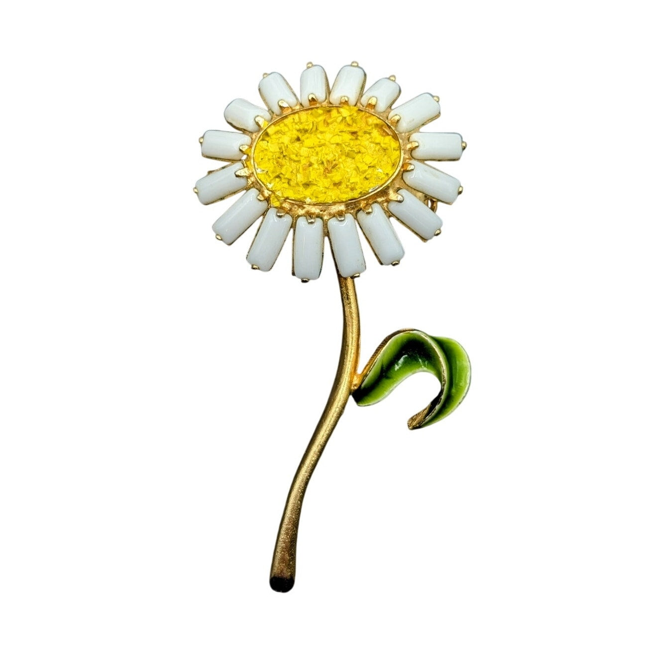 Vintage White Beaded Daisy Brooch