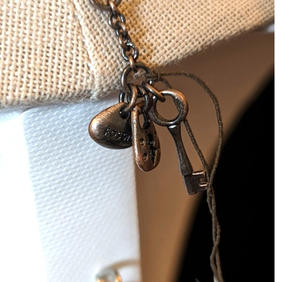 NWT Fossil Tubular Crystal Bronze Necklace