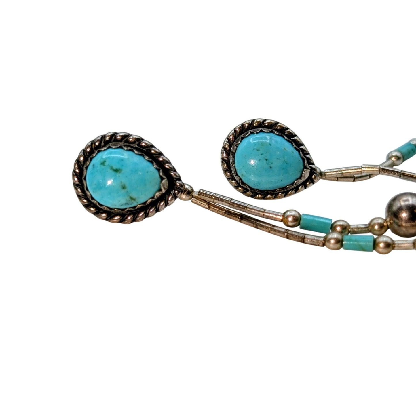 Navajo Native American Indian Sterling Silver Turquoise Dangle Pierced Earrings