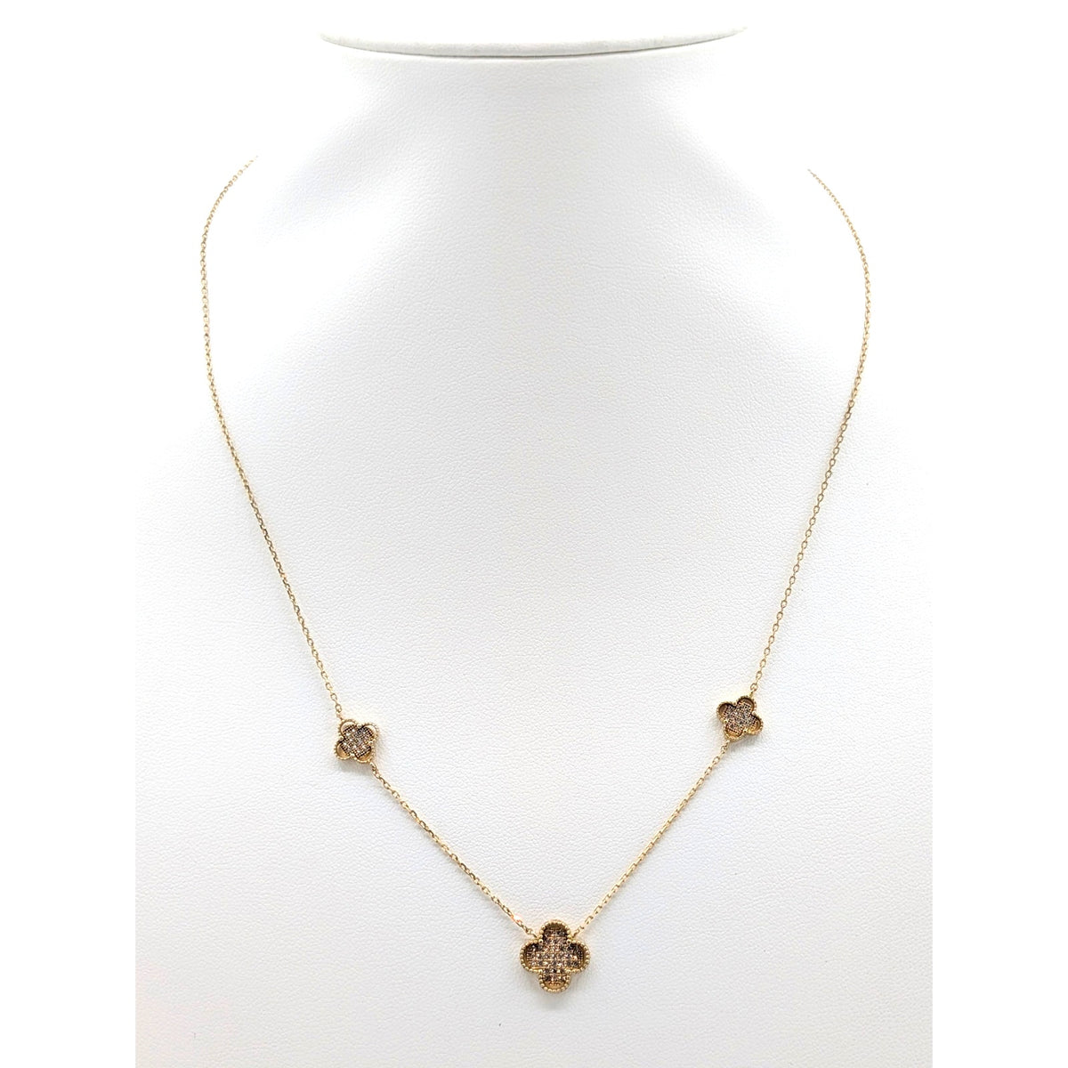 EHC 925 Vermeil Three Floating CZ Quatrefoil 16" & 18" Dainty Necklace