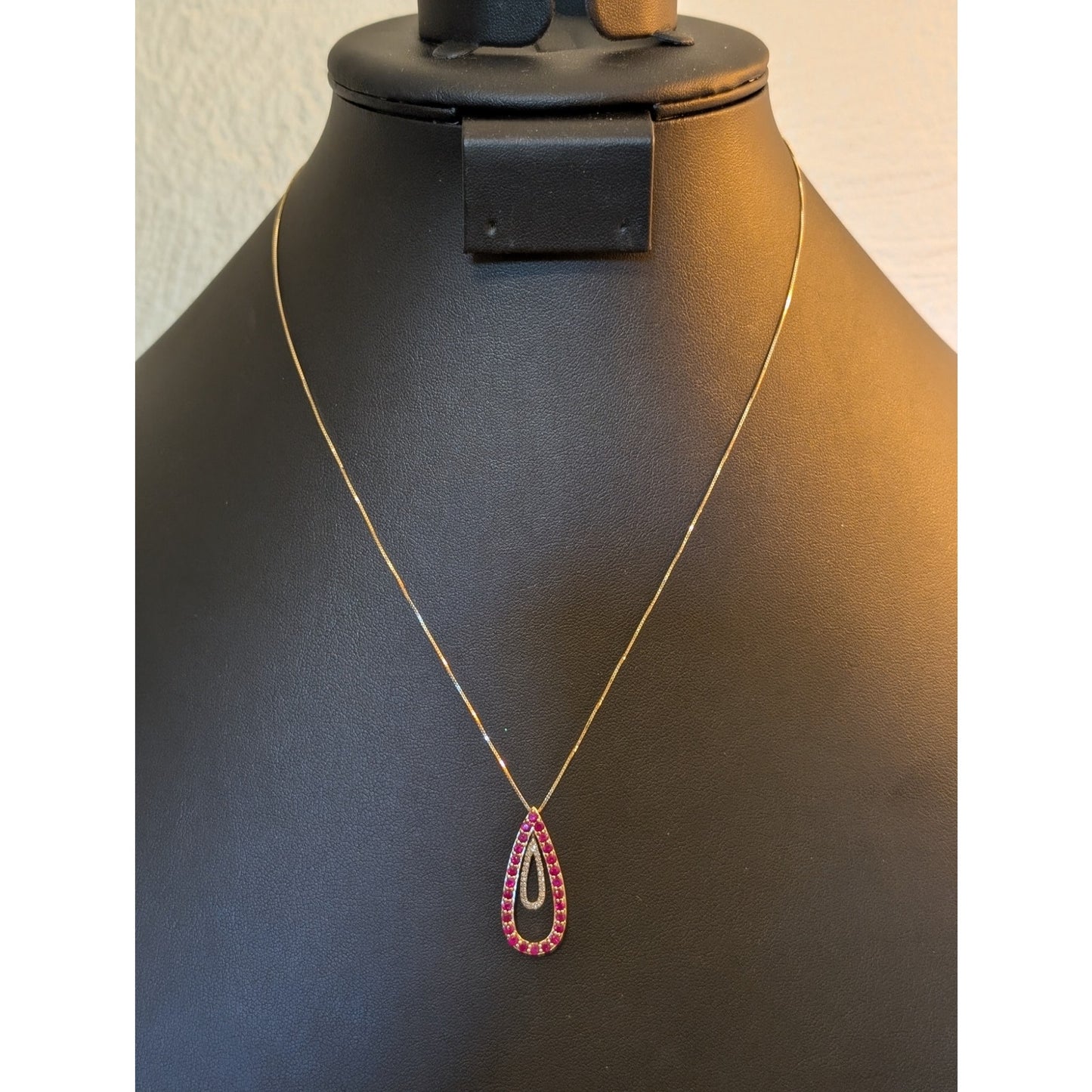 Estate Gorgeous Red Spinel Diamond 14k Yellow Gold Pendant Chain 18" Necklace