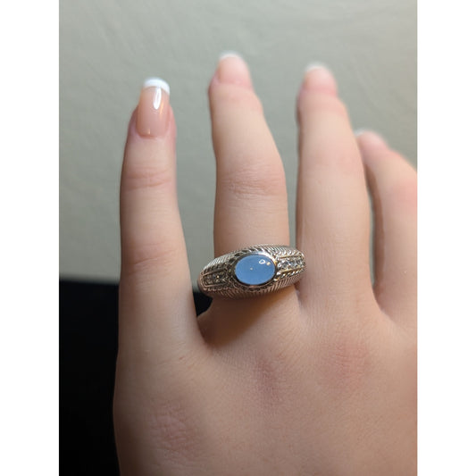 Judith Ripka Sterling Silver Blue Chalcedony Diamonique CZ Ring Size 7.75