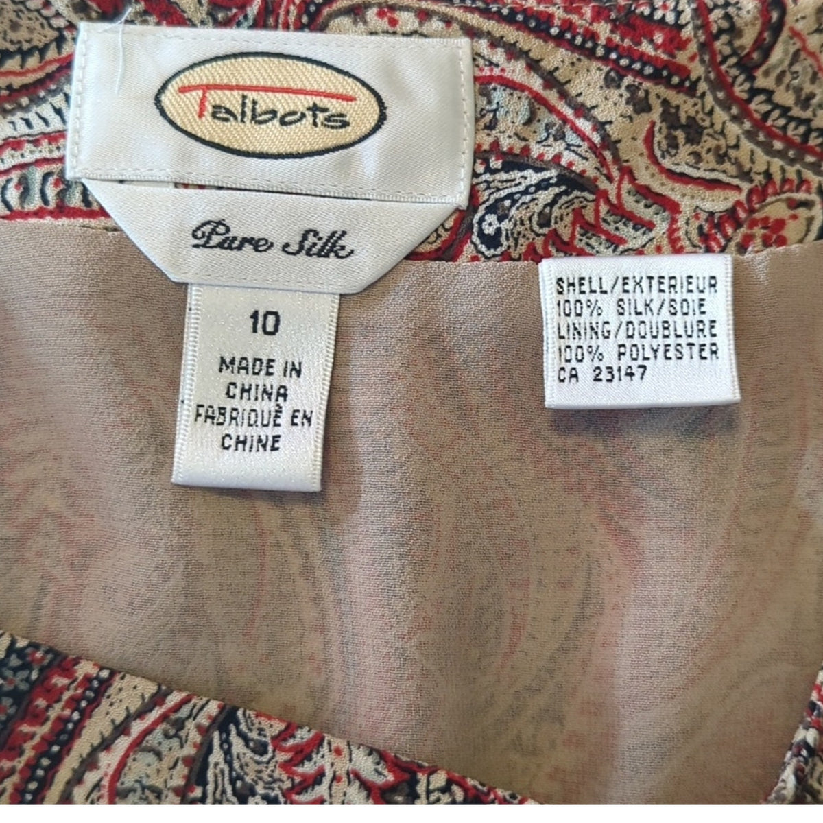 Talbot's Pure Silk Women's Size 10 Fully Lined Brown/Red Paisley Print Skirt