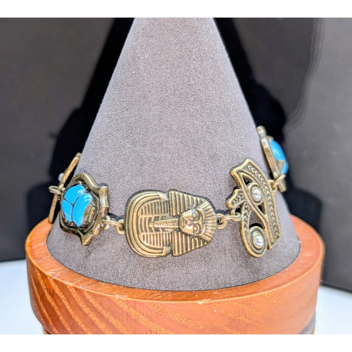 Egyptian Scarab King Tut Bronze Metal Prosperity Toggle Clasp Bracelet