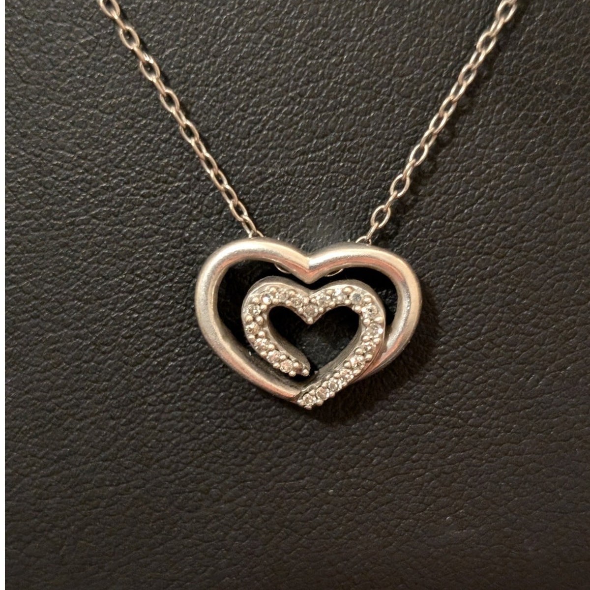 Sadye L. Vassil 925 Sterling Silver Diamond Double Heart 19" Pendant Necklace