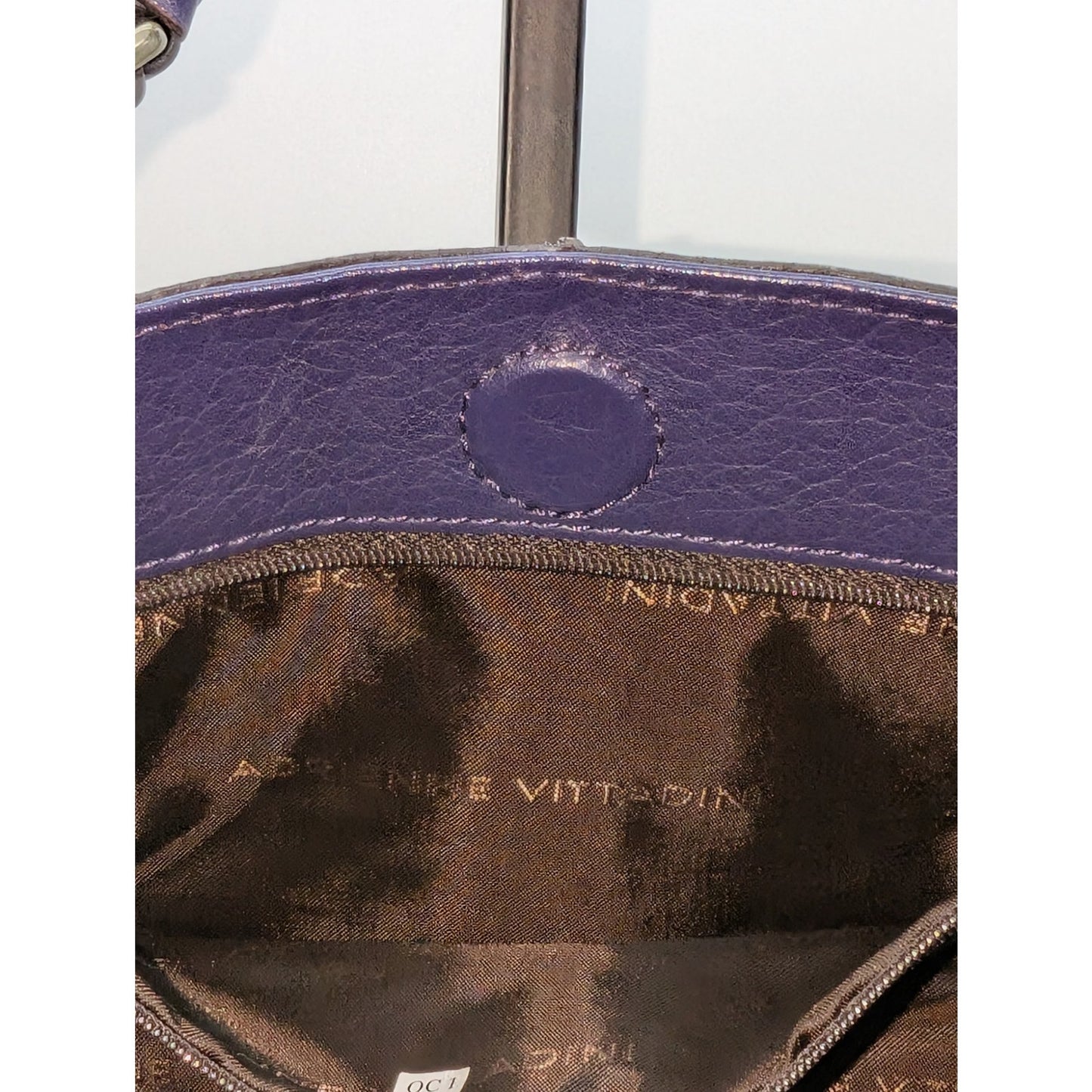 VTG Adrienne Vittadini Magnetic Purple Violet Tessa Pebble Leather Satchel
