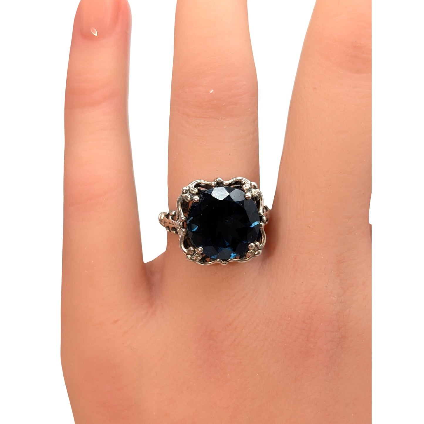 London Blue Topaz 925 Sterling Silver Filigree Ring 4.2g Size 5.5