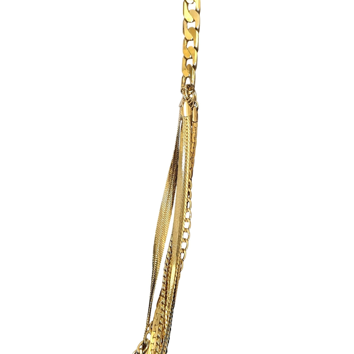 Chunky Long One Strand Into Seven Strands High Shine Gold Tone Chain Necklace