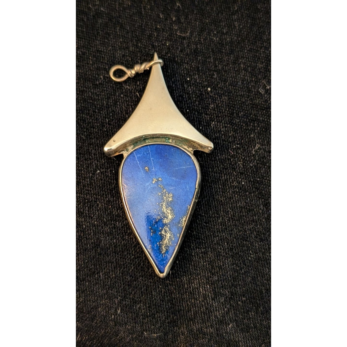Vintage Bezel Set Teardrop Shape Lapis Lazuli 925 Sterling Silver Pendant