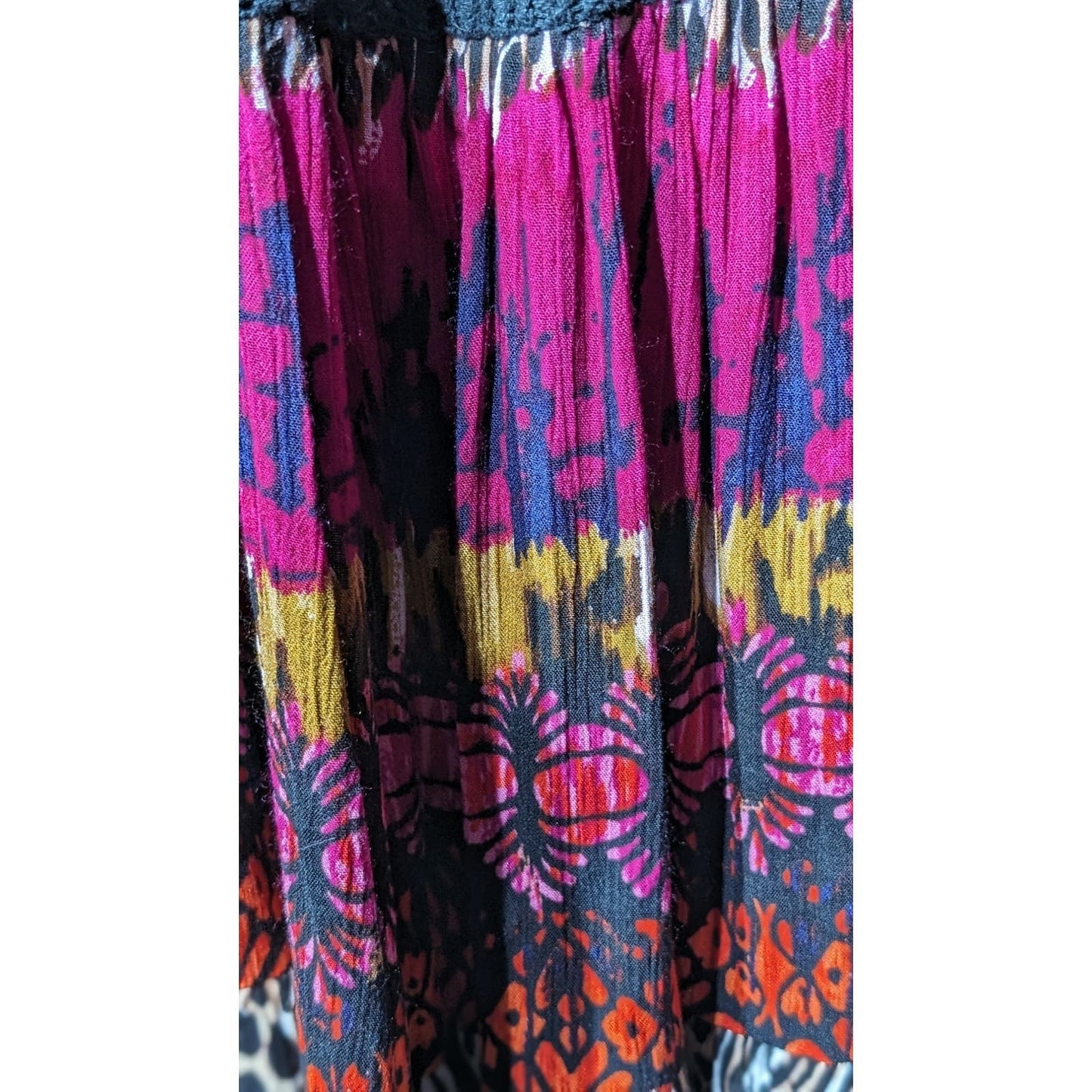 Forbidden Los Angeles Gauzy Animal Print Tribal Tiered Skirt Womens Sz L