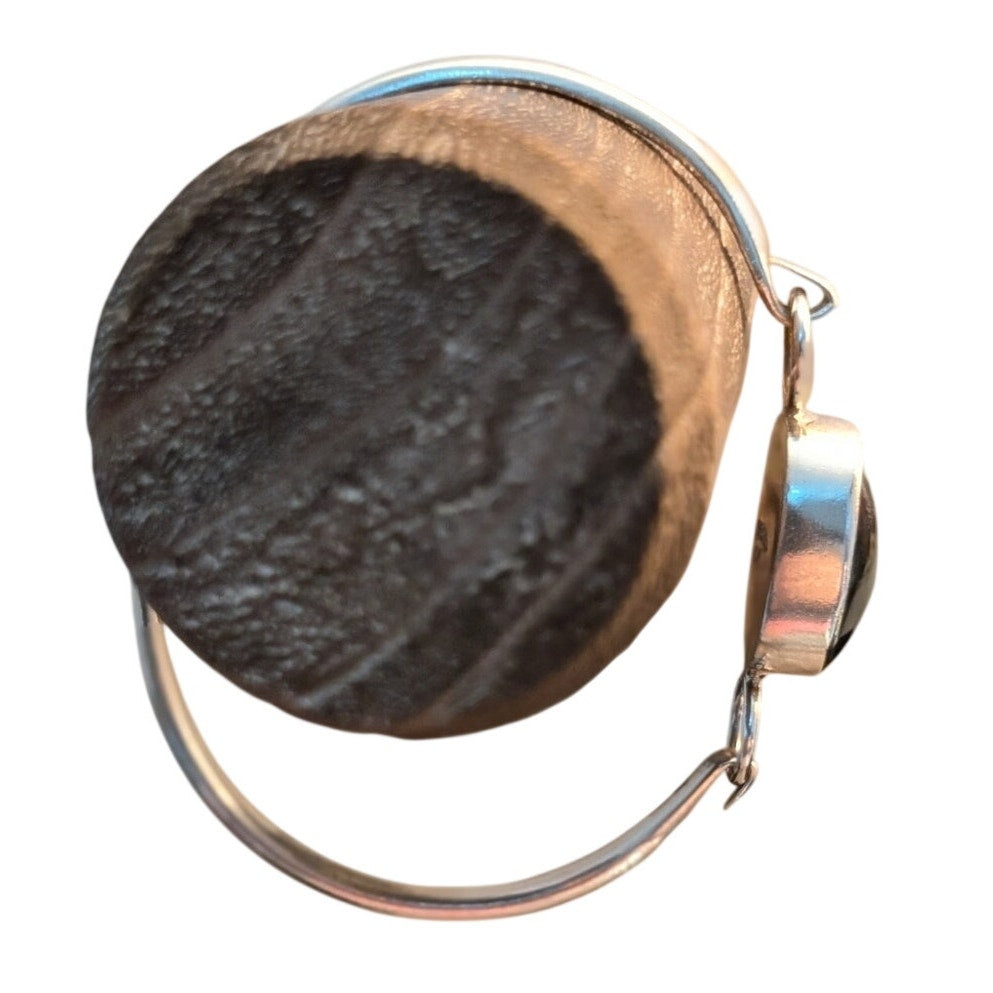 Vtg 925 Sterling Silver Mexico Bezel Set Black Oval Onyx Hook Bangle Bracelet