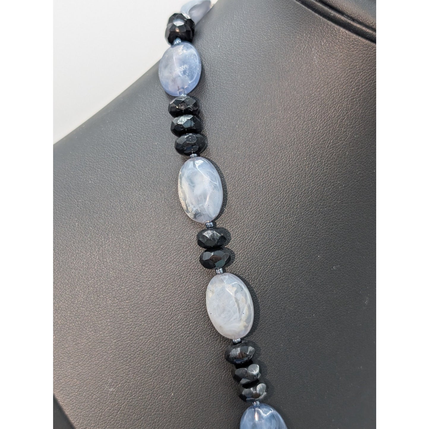 Vintage Frosty Light & Dark Blue Acrylic Bead26"  Necklace